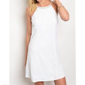 Classy White Sequin Halter Dress-NWT Size S
